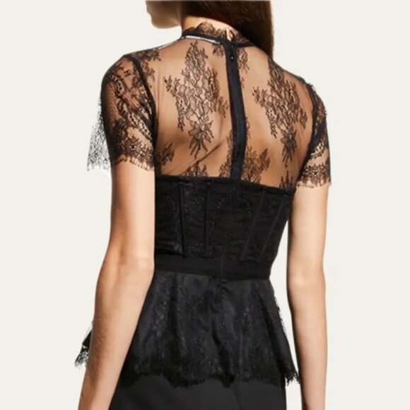 NWOT SIMKHAI Kehlani Sheer Lace Short-Sleeve Peplum Bustier Top size XS US 2 - Picture 2 of 7